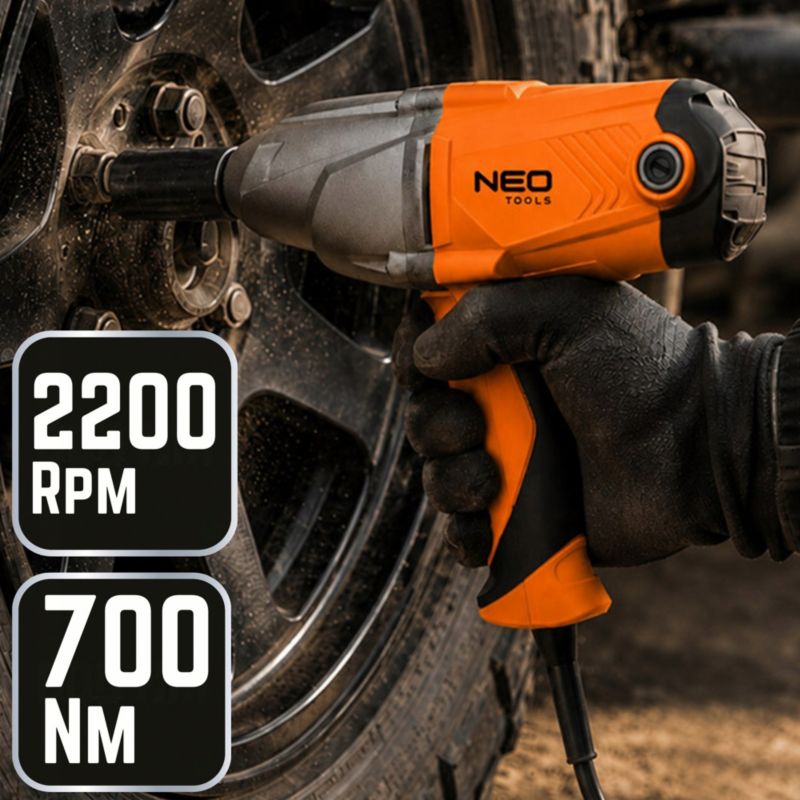 Klucz udarowy  Neo Tools do kół elektryczny 230V mocny 700Nm 1/2" walizka nasadki, 1szt
