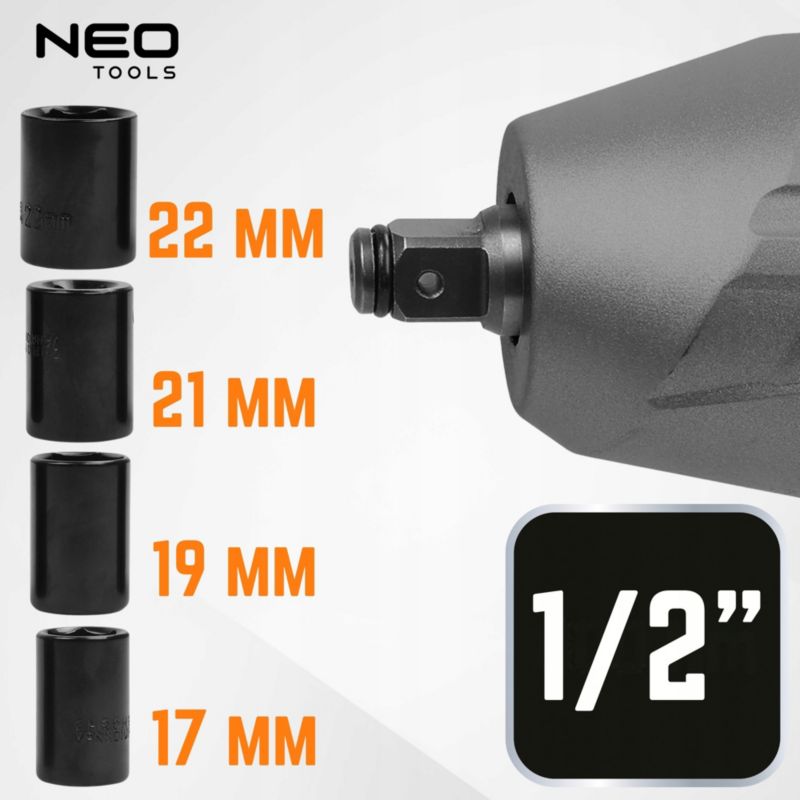 Klucz udarowy  Neo Tools do kół elektryczny 230V mocny 700Nm 1/2" walizka nasadki, 1szt