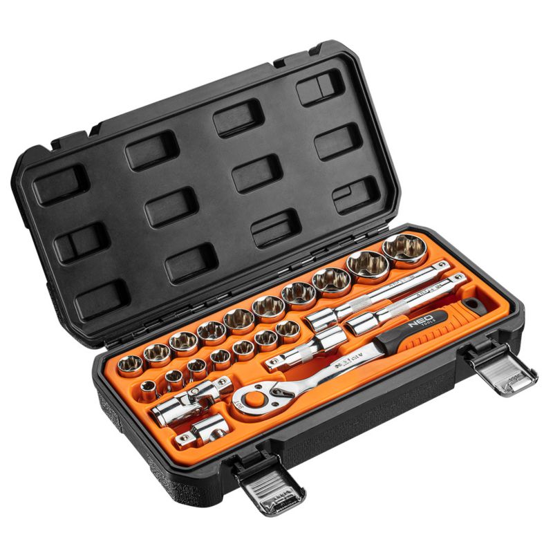Klucze nasadowe NEO TOOLS 1/2", zestaw 23 szt. 1 kpl