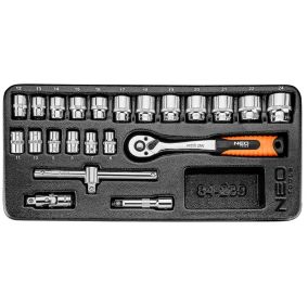 Klucze nasadowe NEO TOOLS 3/8", zestaw 22 szt., wkładka 1 kpl