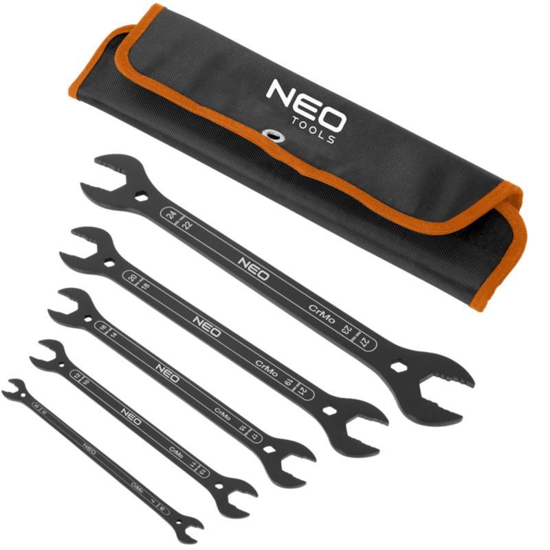 Klucze NEO TOOLS płaskie dwustronne supercienkie,  4 w 1, 6 - 27 mm (20 rozmiarów), zestaw 5 szt. 1 kpl