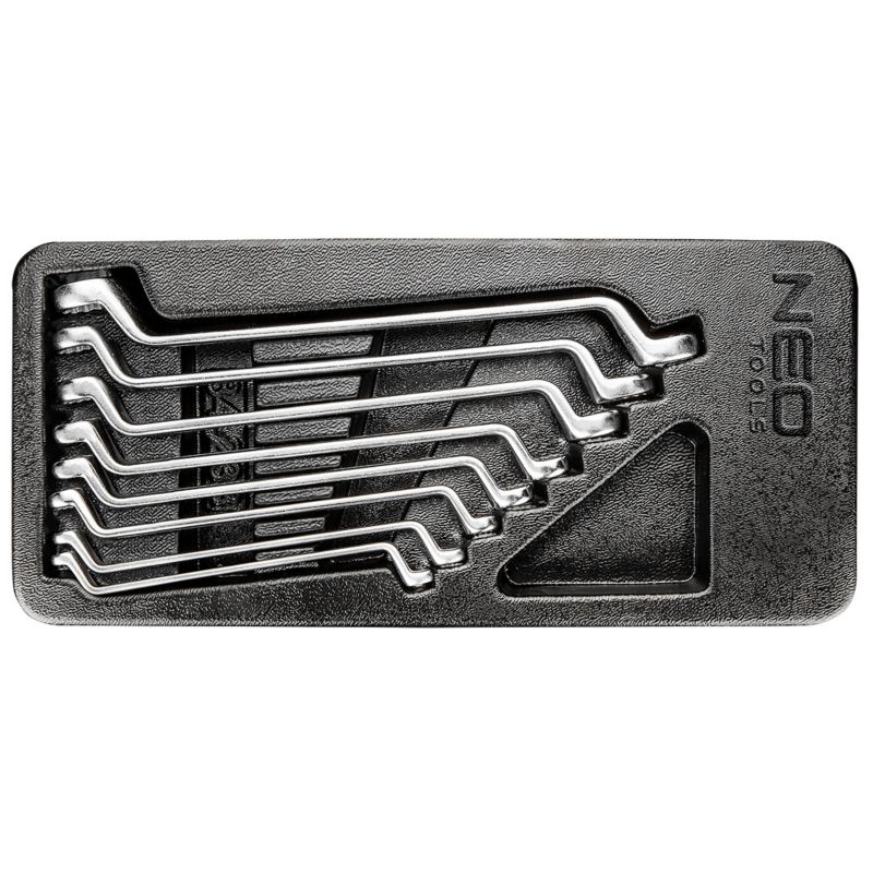 Klucze oczkowe NEO TOOLS odgięte 6-22 mm, zestaw 8 szt., wkładka 1 kpl