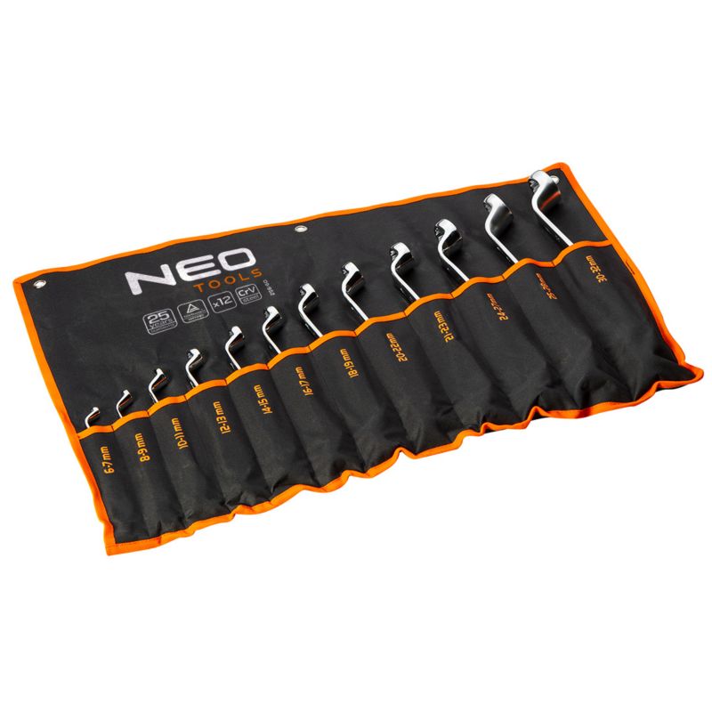 Klucze oczkowe NEO TOOLS odgięte 6-32 mm, zestaw 12 szt. 1 kpl