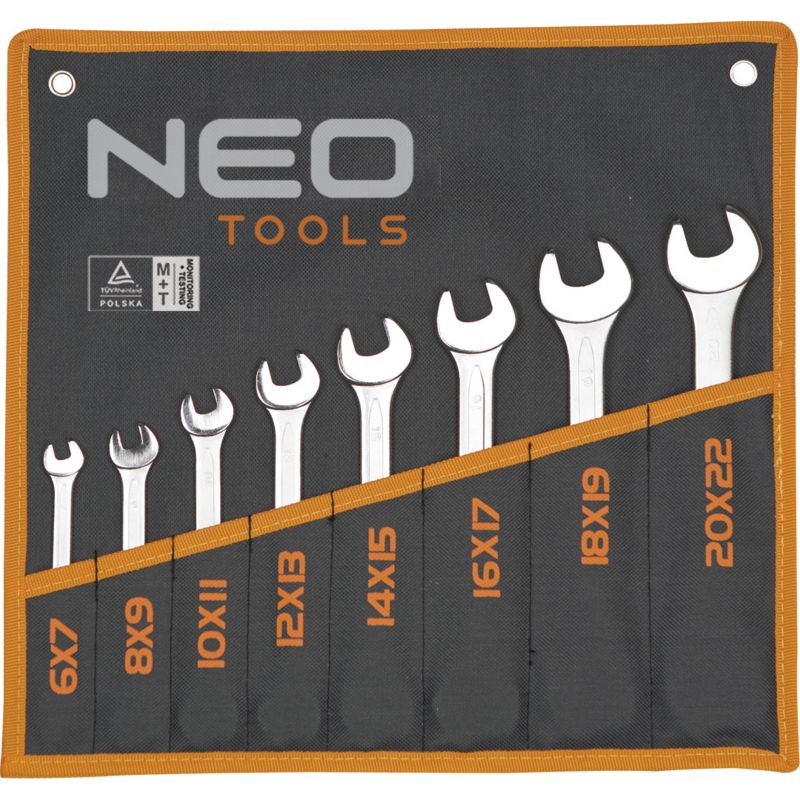 Klucze płaskie NEO TOOLS dwustronne 6-22 mm, zestaw 8 szt. 1 kpl