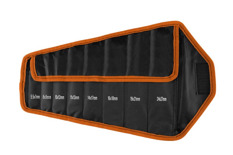 Klucze płaskie NEO TOOLS dwustronne, super cienkie, 5.5 x 27 mm, zestaw 8 szt., etui 1 kpl