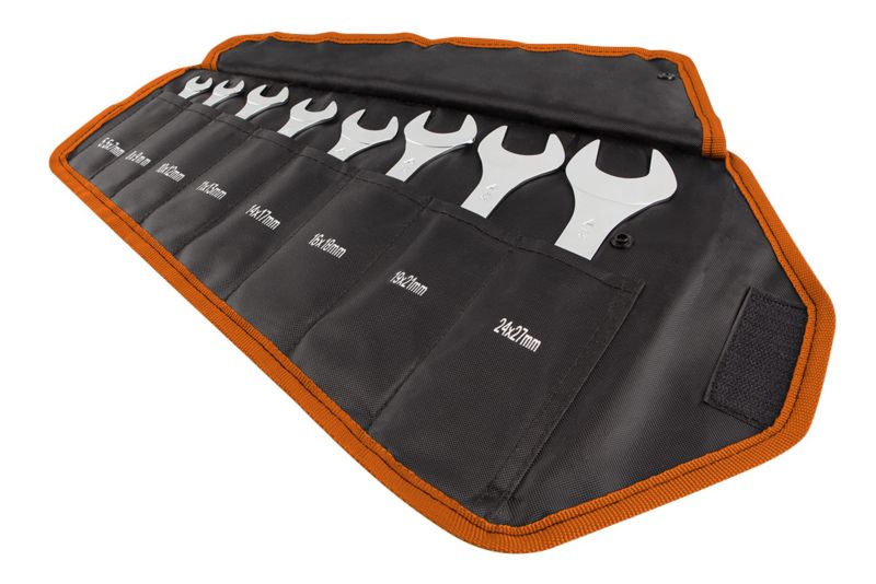 Klucze płaskie NEO TOOLS dwustronne, super cienkie, 5.5 x 27 mm, zestaw 8 szt., etui 1 kpl