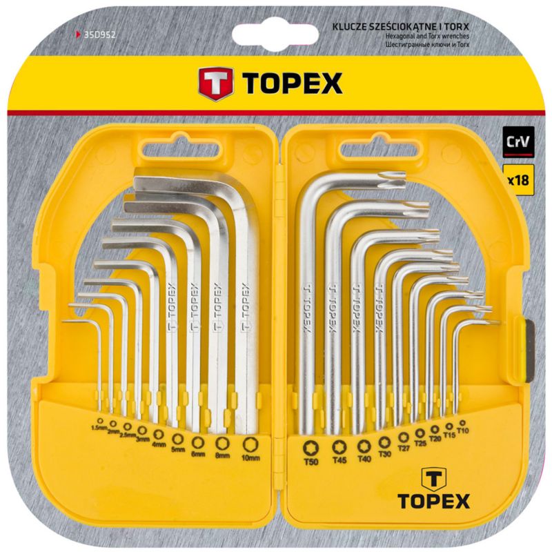 Klucze sześciokątne i Torx TOPEX T10 - T50 srebrny 1 kpl.