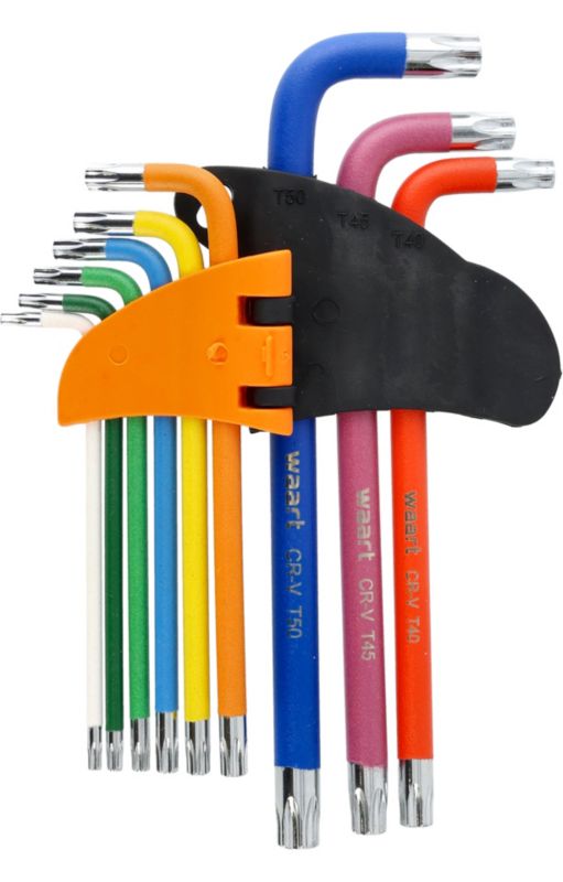 Klucze Torx z otworem i magnesem WAART, kolorowe, T10-50, długie, 9 szt.