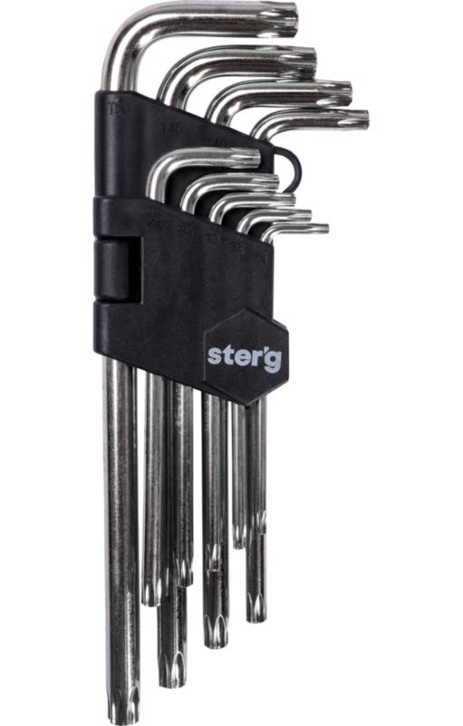 Klucze Torx z otworem STER'G T10-T50, długie, stal CrV, 9 szt.