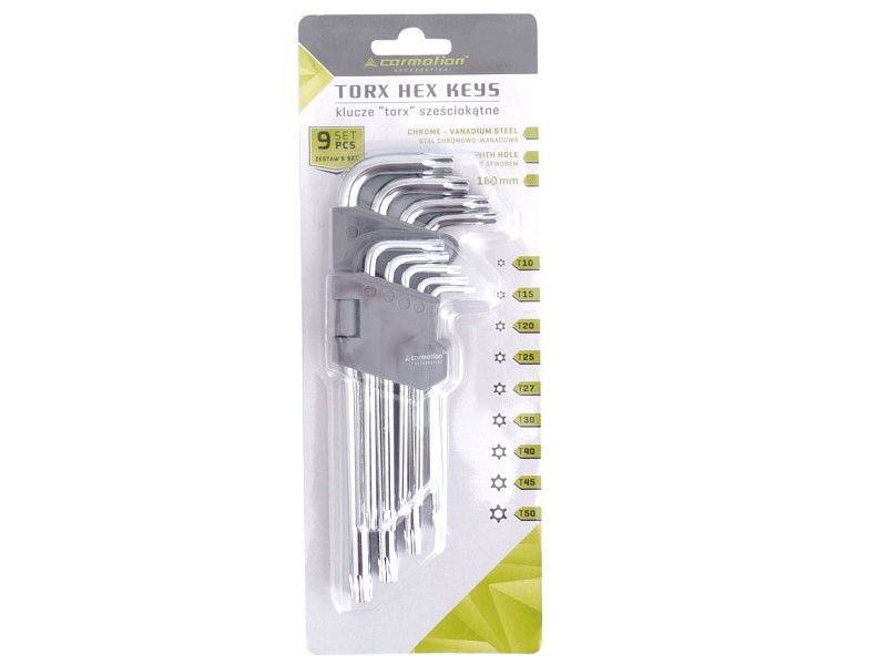 Klucze trzpieniowe otworowe, Carmotion, 180 mm do śrub TORX, T10 - T50, 9 szt.