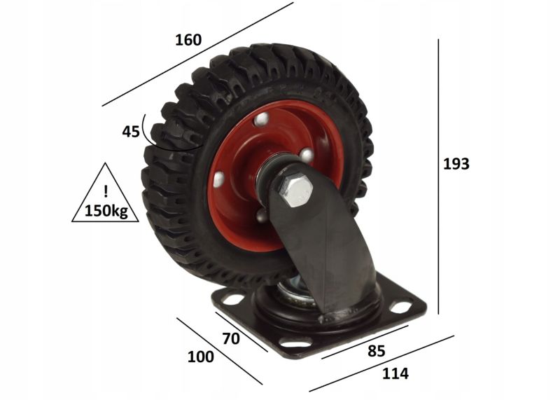 Koło Do Wózka FEINZ Skrętne Platformy Obrotowe 160X45Mm 150 Kg Łożysko 1 szt.