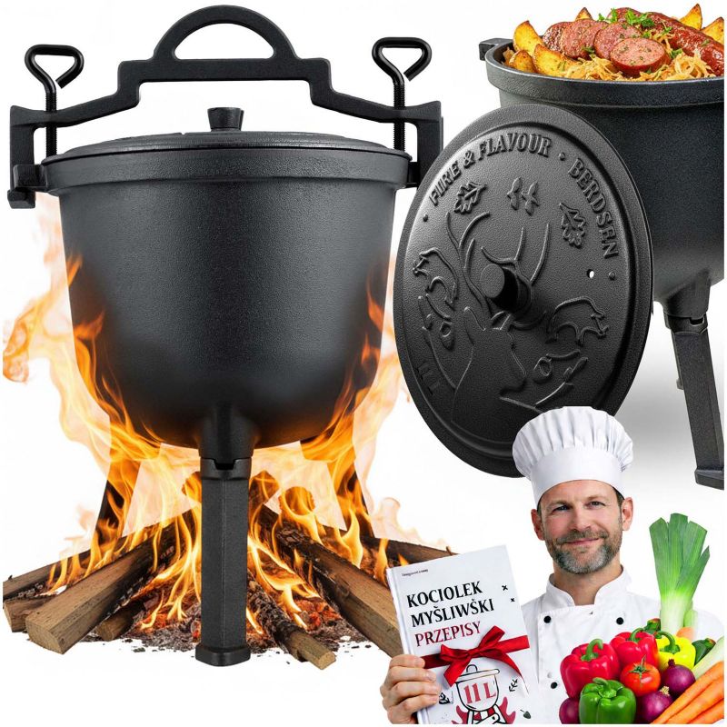 Kociołek żeliwny 11L Berdsen BD-482 garnek myśliwski na ognisko grill + przepisy 1szt.
