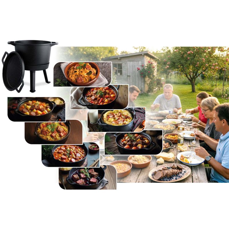 Kociołek żeliwny demontowany Berdsen BD-480 8L garnek + patelnia grill + przepisy 1szt.