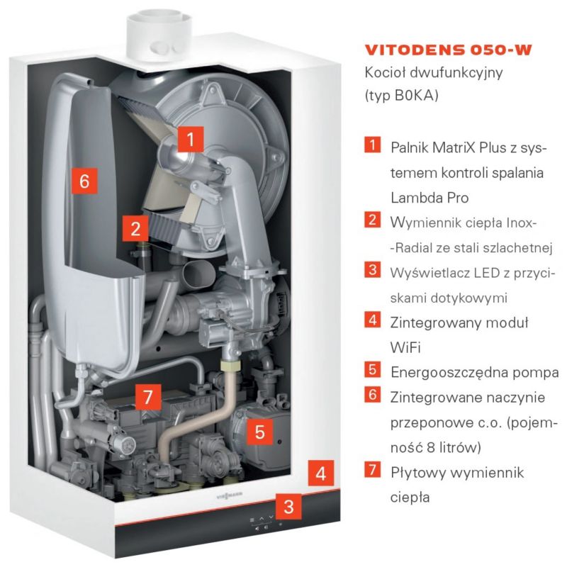 Kocioł gazowy dwufunkcyjny Viessmann Vitodens 050-W 25 kW