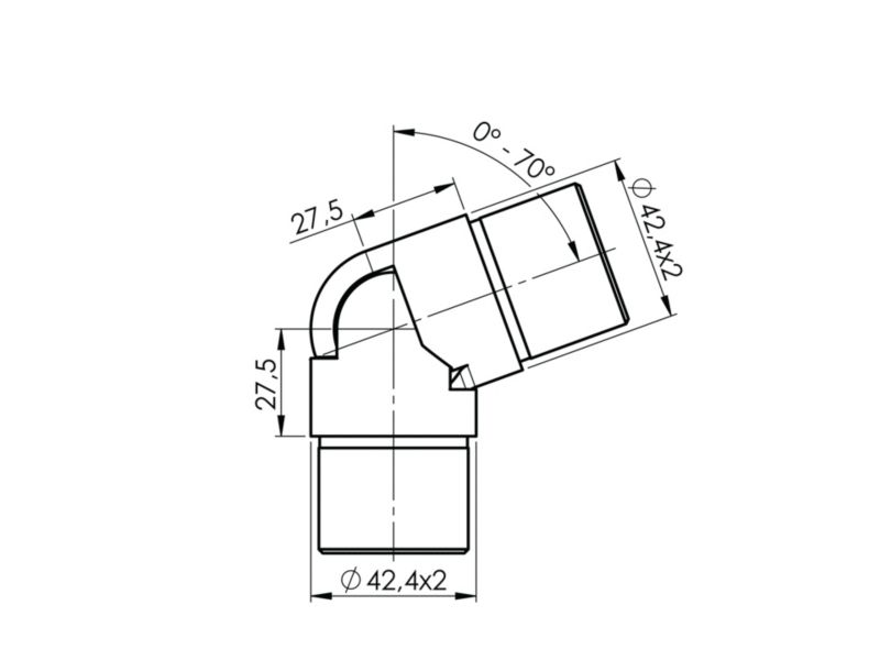 Kolanko przegubowe AVIS dla poręczy balustrady fi42,4 x 2,0 mm, AISI 304, szlifowana, 1szt.