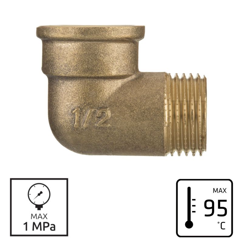 Kolano Hydrauliczne INVENA Mosiężne Nakrętno-Wkrętne GW/GZ 1/2" 1 szt.
