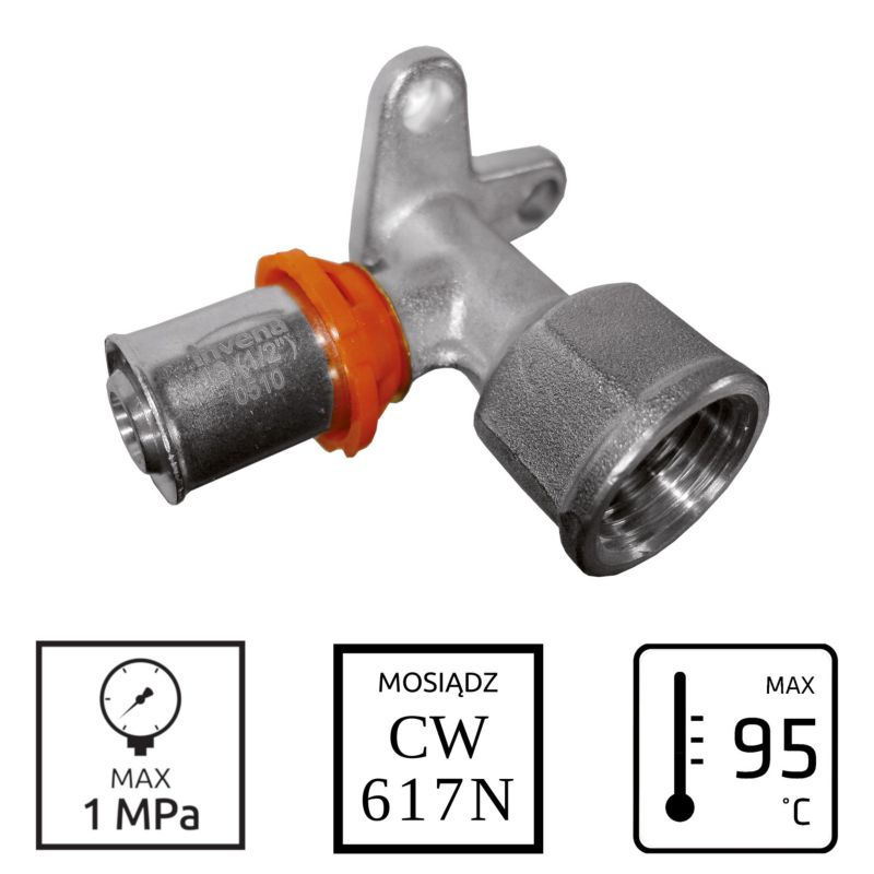 Kolano Kolanko PEX 90 stopni 1/2"x20 Zaciskowe Naścienne do Armatury INVENA Prov