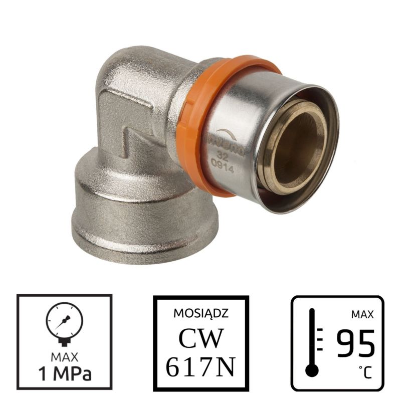 Kolano Kolanko Zaciskowe PEX 90 GW 1"x26 mm 95C 1MPa INVENA Prov 1 szt.