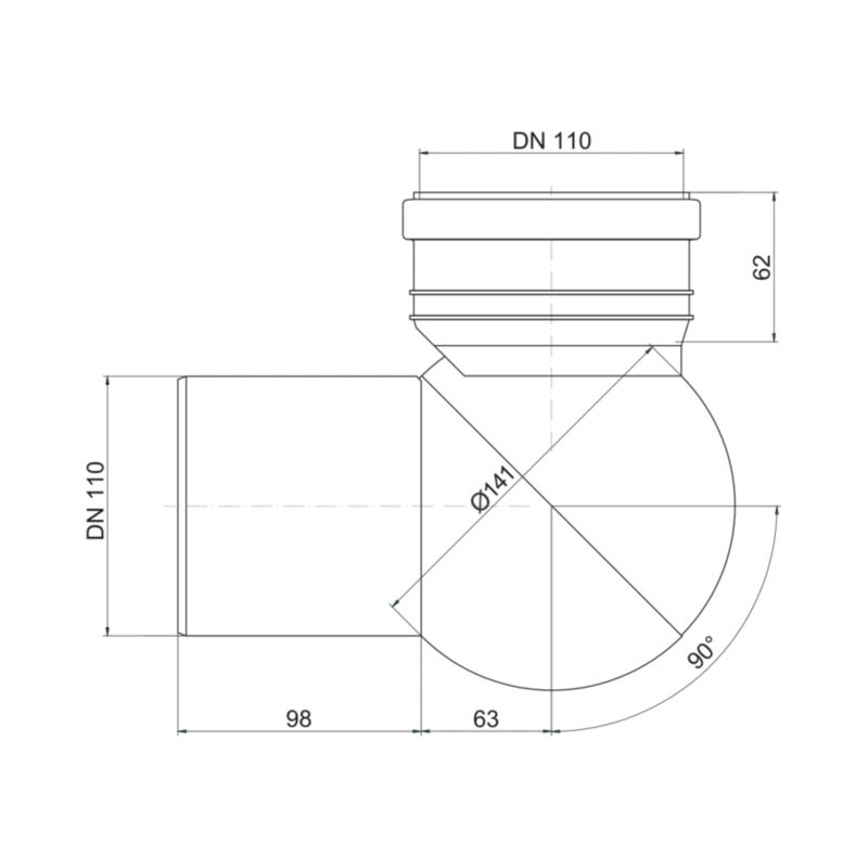 Kolano WC Tycner nastawne kula 110 mm białe