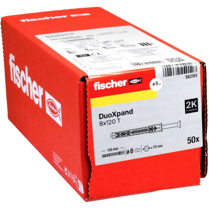 Kołek ramowy Fischer DuoXpand 8 x 120 T z wkrętem 50 sztuk