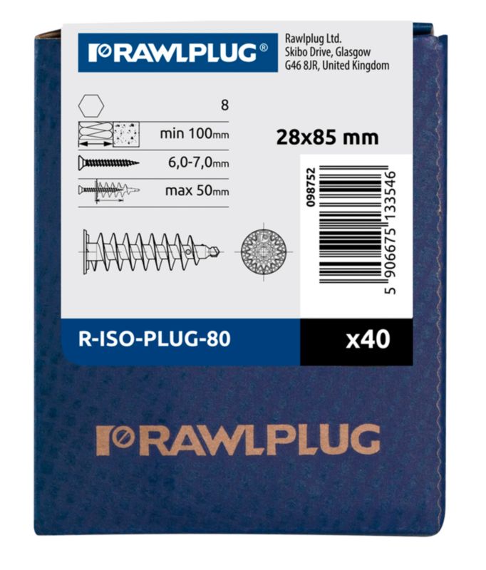 Kołek spiralny Rawlplug do styropianu 80 mm 40 sztuk