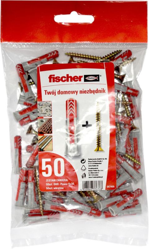 Kołek uniwersalny Fischer Duopower 6 x 30 z wkrętem 50 szt.