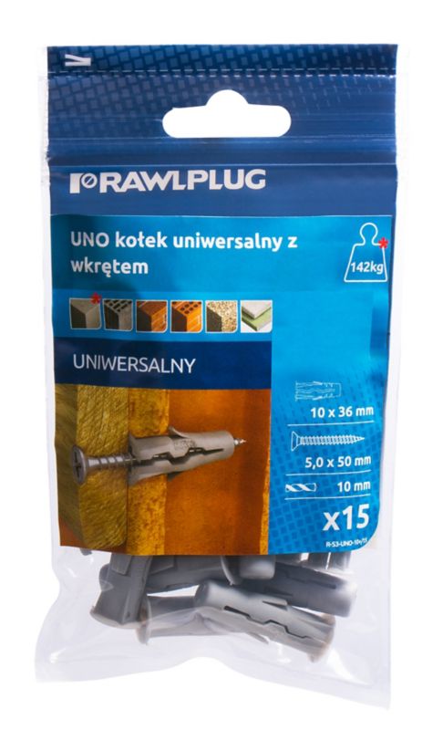 Kołek uniwersalny Rawlplug Uno 10 x 36 mm z wkrętem 15 szt.