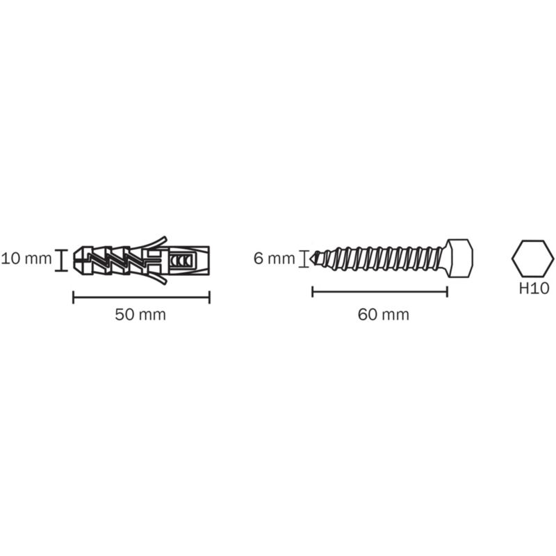 Kołki rozporowe Diall nylonowe z wkrętem kluczowym 10 x 50 mm 25 szt.