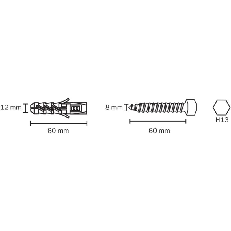 Kołki rozporowe Diall nylonowe z wkrętem kluczowym 12 x 60 mm 25 szt.