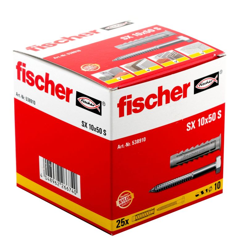 Kołki rozporowe Fischer SX z wkrętami z kołnierzem 10 x 50 mm 25 szt.