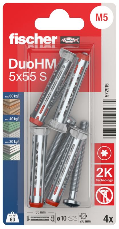 Kołki stalowe do płyt g-k Fischer DuoHM 5 x 55 mm 4 szt.