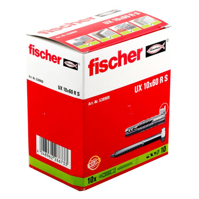 Kołki uniwersalne Fischer UX 10 x 60 mm z wkrętami z kołnierzem 10 szt.