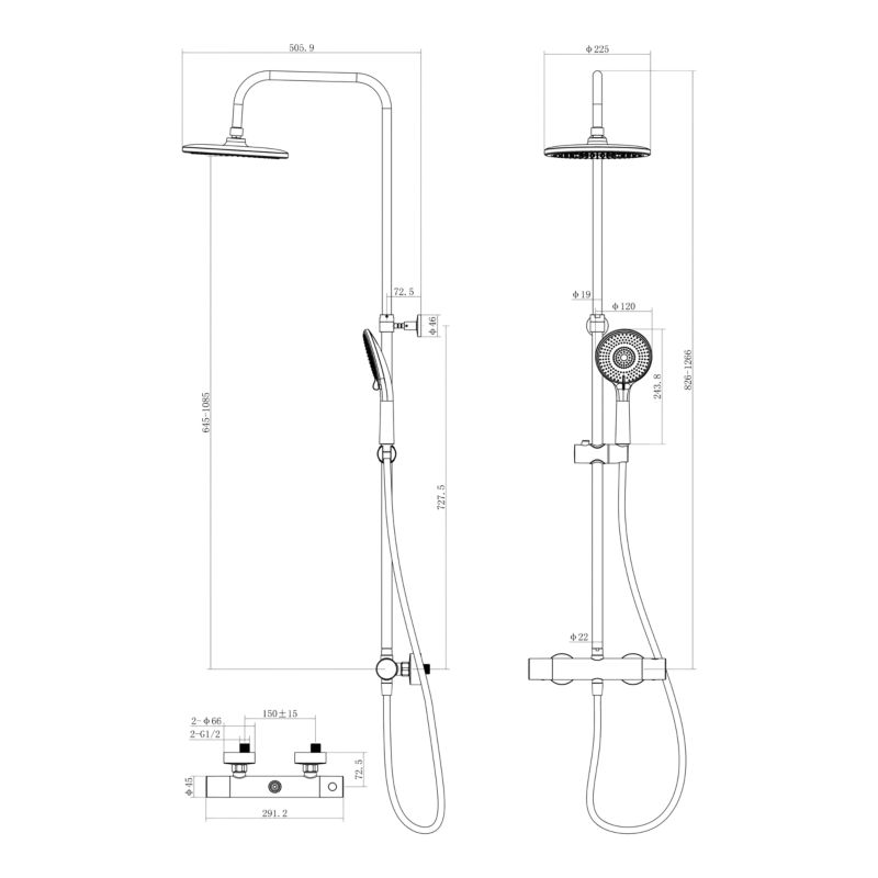 Kolumna prysznicowa Hanalei śr. 23 cm 3-funkcyjna z baterią termostatyczną czarna
