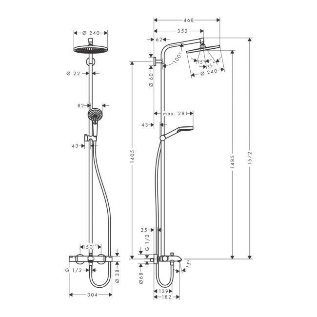 Kolumna wannowo-prysznicowa Hansgrohe Crometta śr. 24 cm 3-funkcyjna z baterią termostatyczną