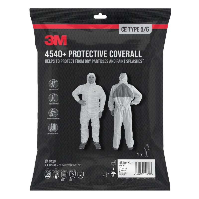 Kombinezon Ochronny 4540+ 3M™ CE Typ 5/6 Biały z Niebieskim Trójkątem Rozmiar XL 1 szt