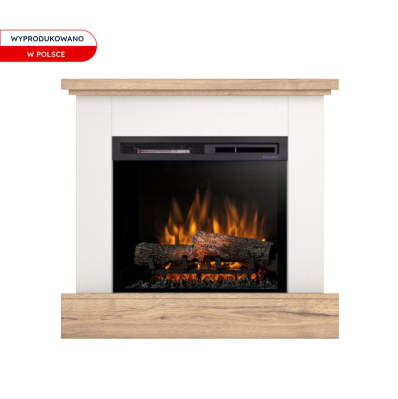 Kominek elektryczny Warmtec Jukon 23" XHD LED 1400W funkcja grzania biały mat jasny dąb 1szt.