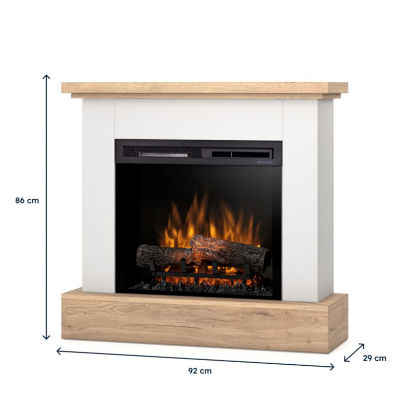 Kominek elektryczny Warmtec Jukon 23" XHD LED 1400W funkcja grzania biały mat jasny dąb 1szt.