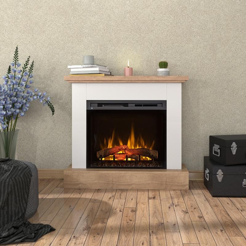 Kominek elektryczny Warmtec Jukon 23" XHD LED 1400W funkcja grzania biały mat jasny dąb 1szt.