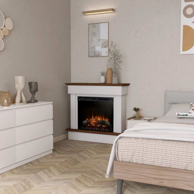 Kominek elektryczny Warmtec Tormes 28" XHD 1400W funkcja grzania LED biały mat, ciemny dąb 1 szt.