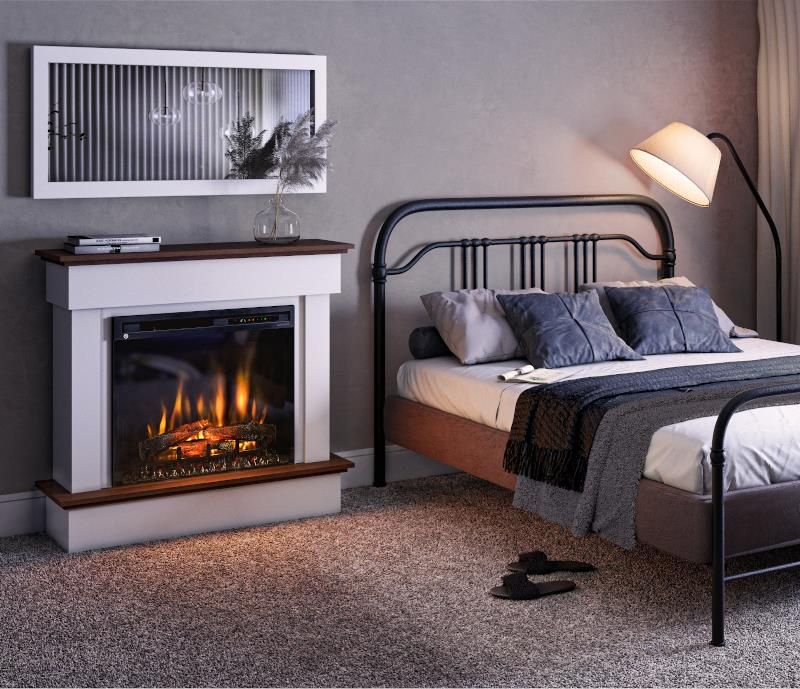 Kominek elektryczny Warmtec Tormes 28" XHD 1400W funkcja grzania LED biały mat, ciemny dąb 1 szt.