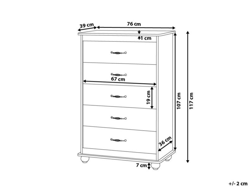 Komoda 5 szuflad Sharon 117 cm Biały 1 szt.