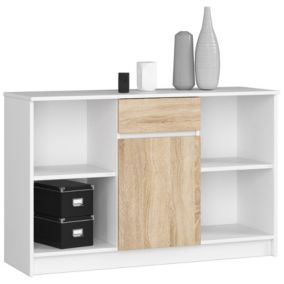 Komoda Akord B17 Biała 120 cm 1 drzwi 1 szuflada kolor Dąb Sonoma mat 6 półek 120x40x77 cm 1 szt.