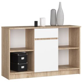 Komoda Akord B17 Dąb Sonoma 120 cm 1 drzwi 1 szuflada kolor Biały mat 6 półek 120x40x77 cm 1 szt.