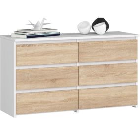Komoda Akord CL100 Biała 100 cm 6 szuflad kolor Dąb Sonoma mat 100x35x57 cm 1 szt.