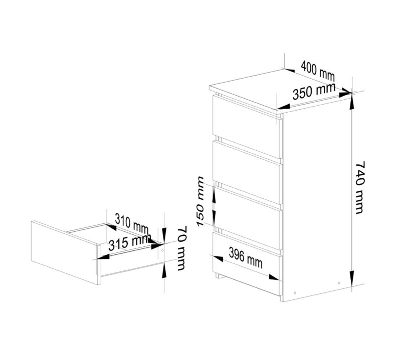 Komoda Akord CL4 Biała 40 cm 4 szuflady kolor Biały mat 40x35x74 cm 1 szt.