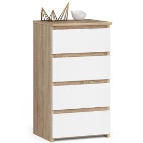 Komoda Akord CL4 Dąb Sonoma 40 cm 4 szuflady kolor Biały mat 40x35x74 cm 1 szt.