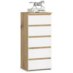 Komoda Akord CL5 Dąb Artisan 40 cm 5 szuflad kolor Biały mat 40x35x92 cm 1 szt.