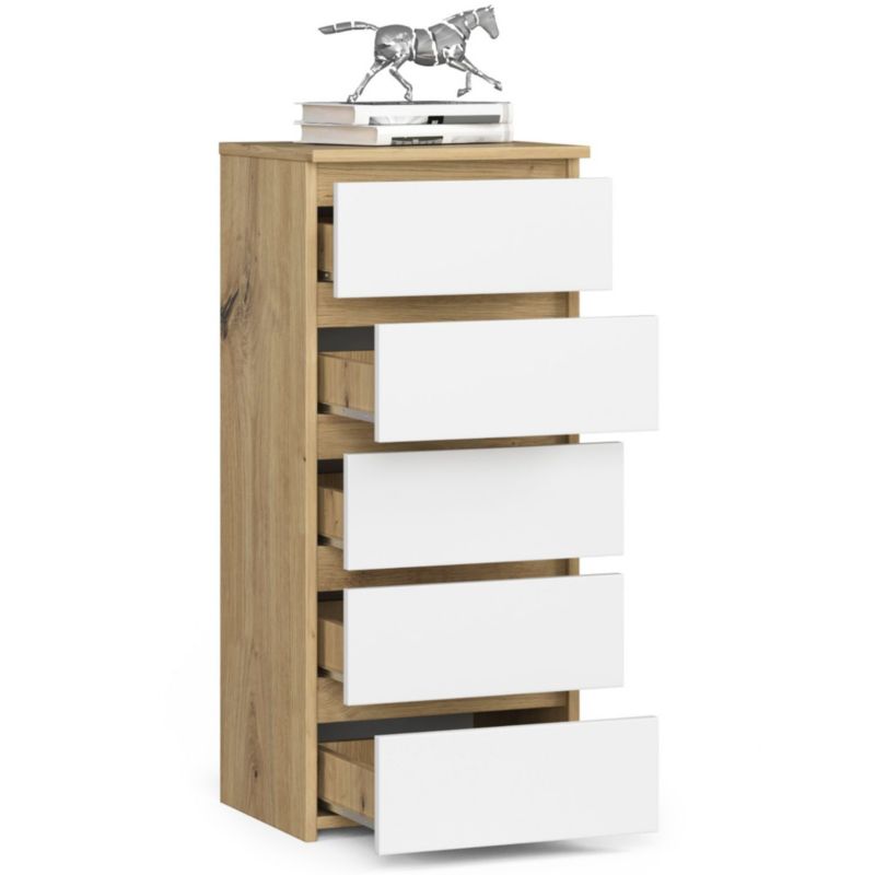 Komoda Akord CL5 Dąb Artisan 40 cm 5 szuflad kolor Biały mat 40x35x92 cm 1 szt.