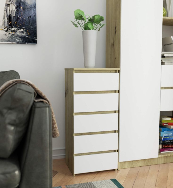 Komoda Akord CL5 Dąb Artisan 40 cm 5 szuflad kolor Biały mat 40x35x92 cm 1 szt.