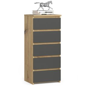 Komoda Akord CL5 Dąb Artisan 40 cm 5 szuflad kolor Grafit Szary mat 40x35x92 cm 1 szt.